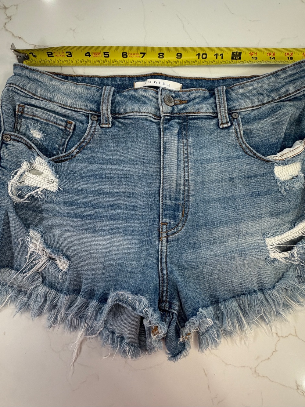 eunina Light Blue Distressed Denim Shorts